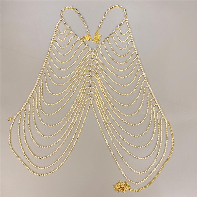Sexy Rhinestone Body Chains Belly Summer Beach Harness Bra Chain Fashion Charm Chain Body Accessories Jewelry for Women