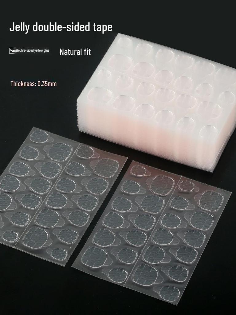 Nail Art Wearable Jelly Adhesive Stickers - 24 Double-Sided Invisible Tips (Yellow/White Glue Options)