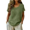 Womens Loose Fit Cotton Linen Crew Neck Casual Short Sleeve Top Relaxed Plain Blouse Comfortable Everyday Shirt for Ladies