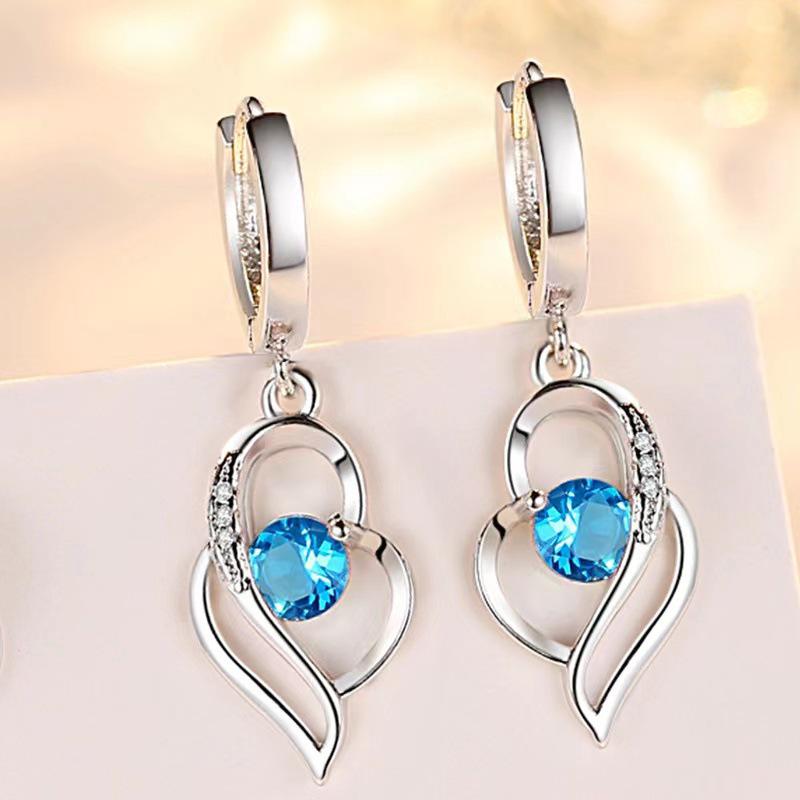 Silver-Plated Heart-Shaped Korean Style Earrings for Girls