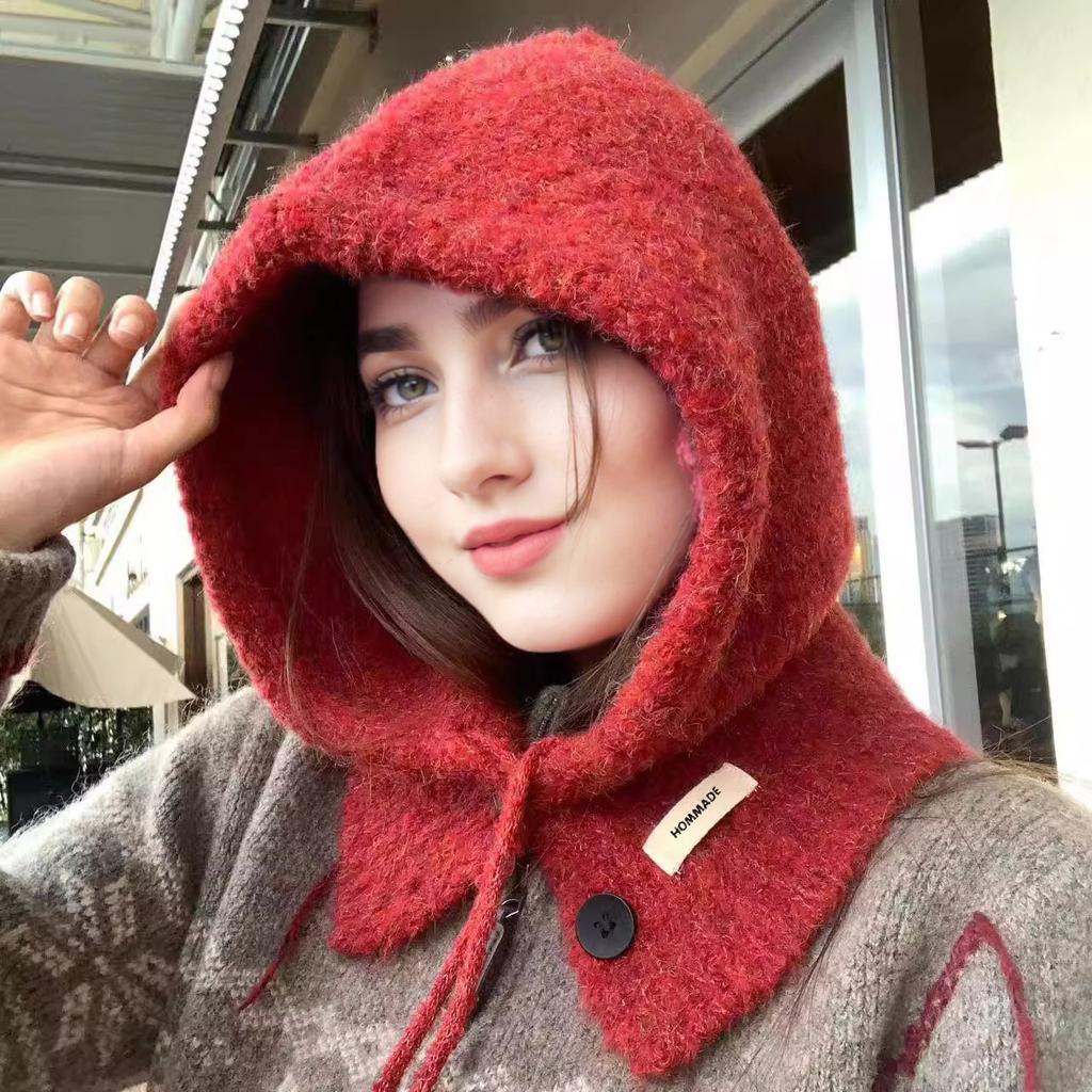 Korean Version of Balaclava Women's Autumn and Winter Hat Scarf Integrated Fashionable and Versatile Knitted Warm Ear Protection Hat