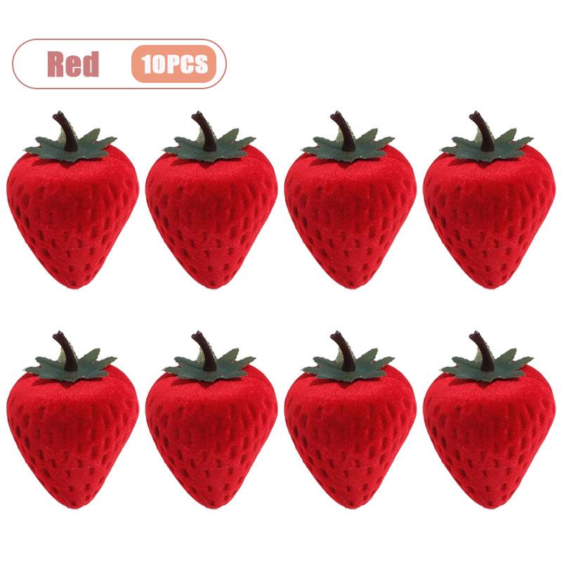 Mini Strawberry Ring Box Heart Shaped Lid Engagement Ring Display Case for Wedding Valentines Day Proposal Gift