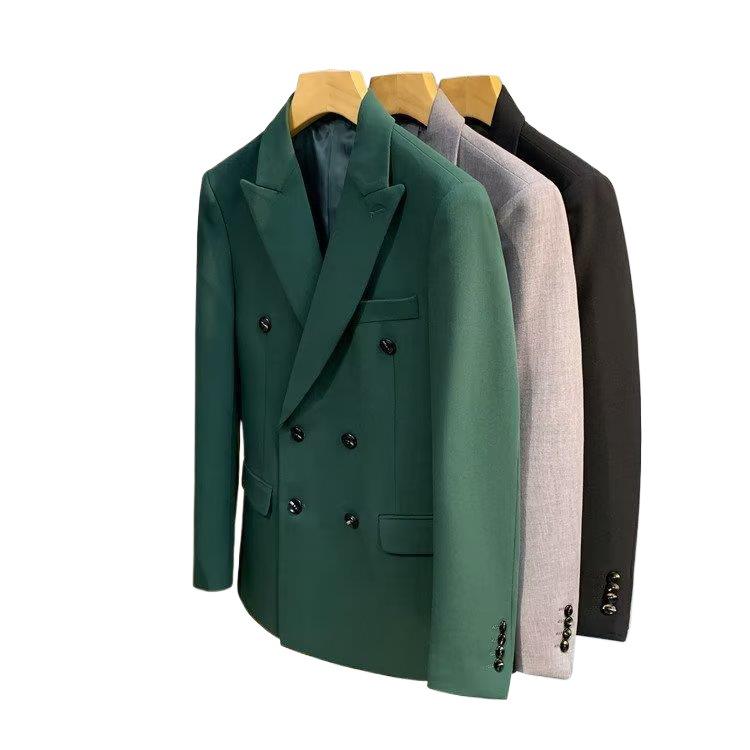 Korean Slim Fit Men's Autumn Blazer: Double-Breasted Suit Jacket for Business Casual