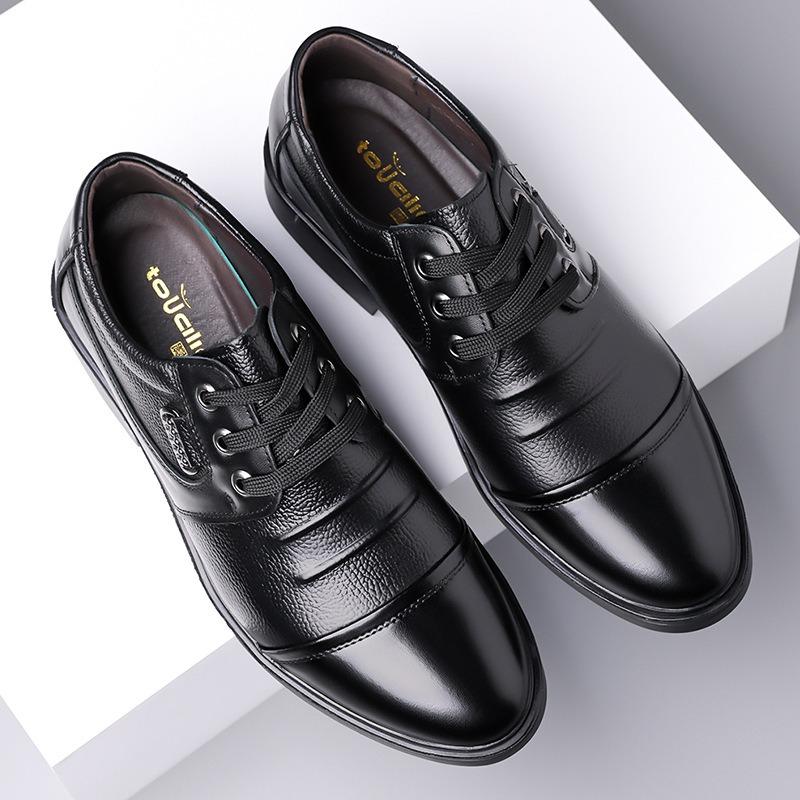 Mens Cowhide Leather Shoes Classic Black Business Dress Shoes Lace Up Office Work Footwear Men'S Casual Loafers Chaussure Hommes