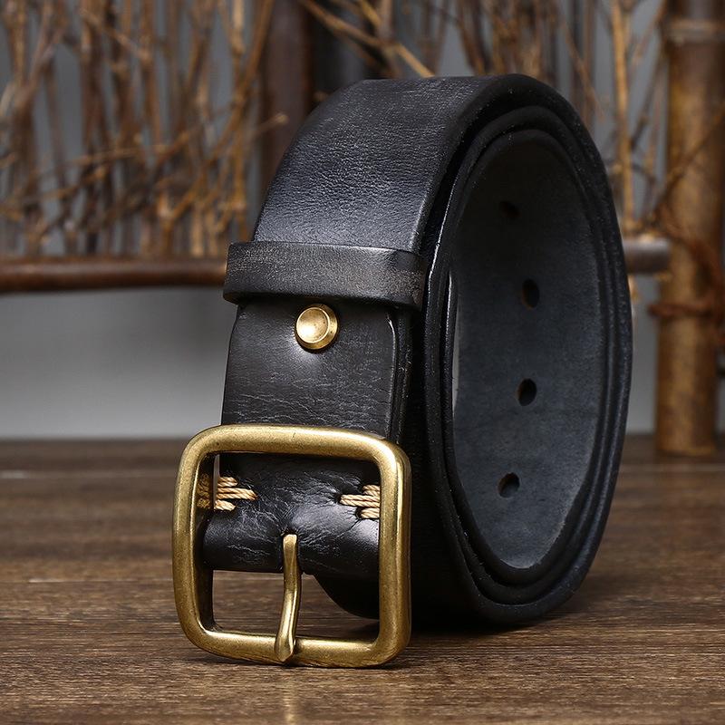 Curea Bărbați Personalitate Retro La modă Plisă Piele de vacă învechită Cupru cu Cataramă Șpinitoare Coreeană Ocazional Curea de blugi