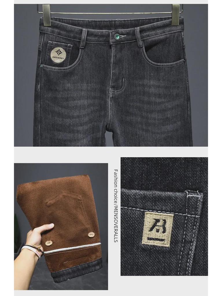 Men's Plus Velvet Jeans: Spring/Autumn Style, Comfortable, Elastic Slim Fit Casual Pants