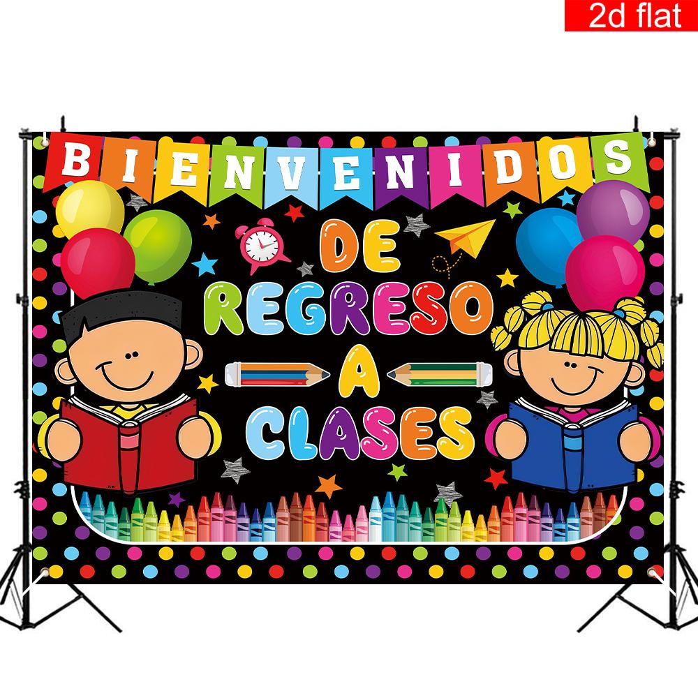 2D flat banner 1 piece of Spanish back-to-school party background fabric theme pattern for welcoming back to school