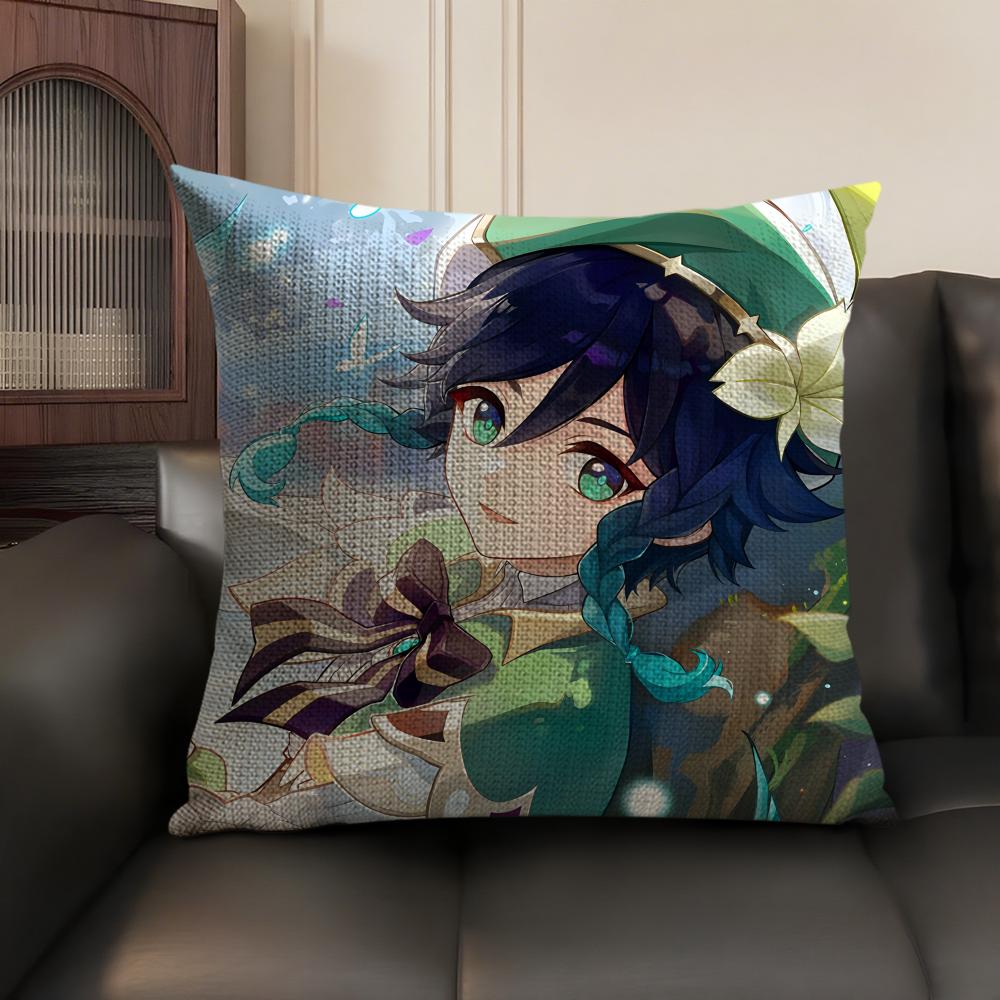 Venti Cute Genshin Impact Cushion Cover Natural Linen Organic Fabric DoubleSided Printing Sofa Home Decor Gift Pillow Case