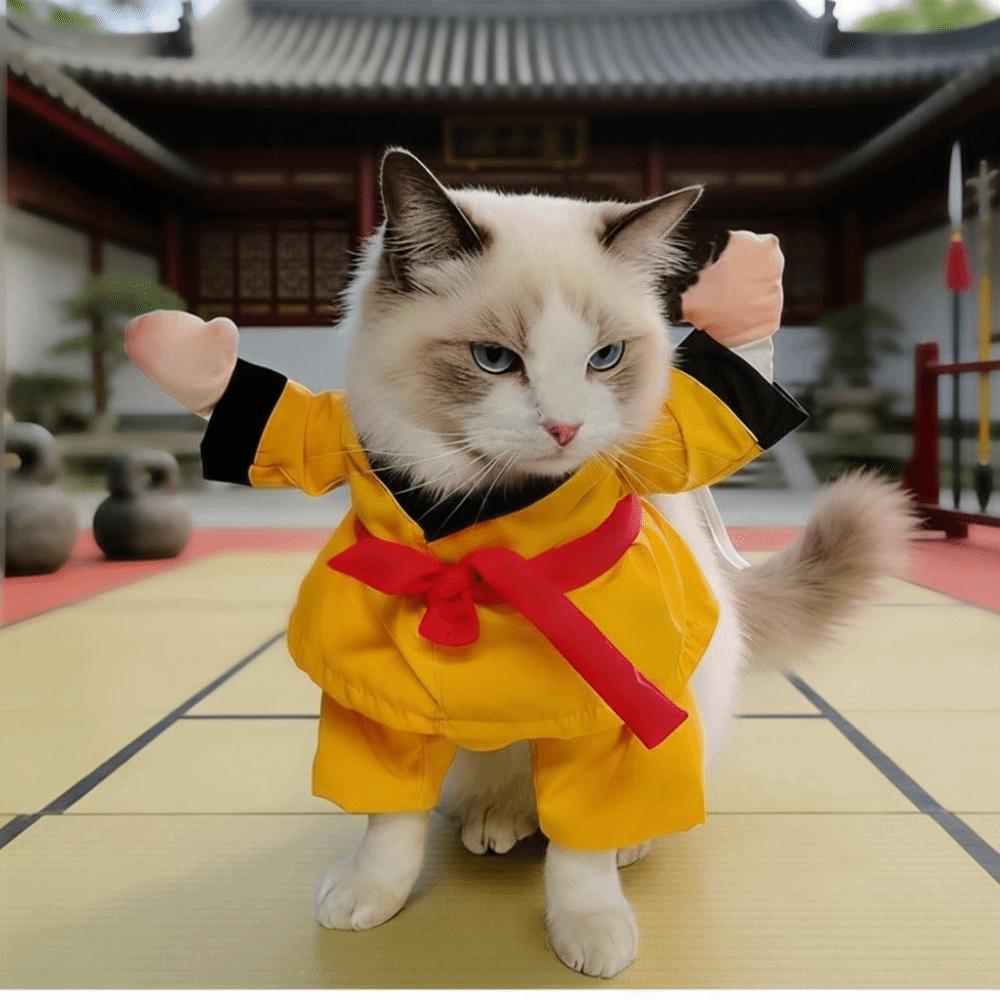 Funny Pet Transformational Outfit Breathable Pet Kung Fu Suit Pet Taekwondo Costume  Party Attire