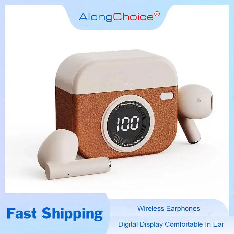 Wireless Bluetooth Headphones Retro Camera Creative Battery Level Display Music Earphones Long-Lasting Battery Life