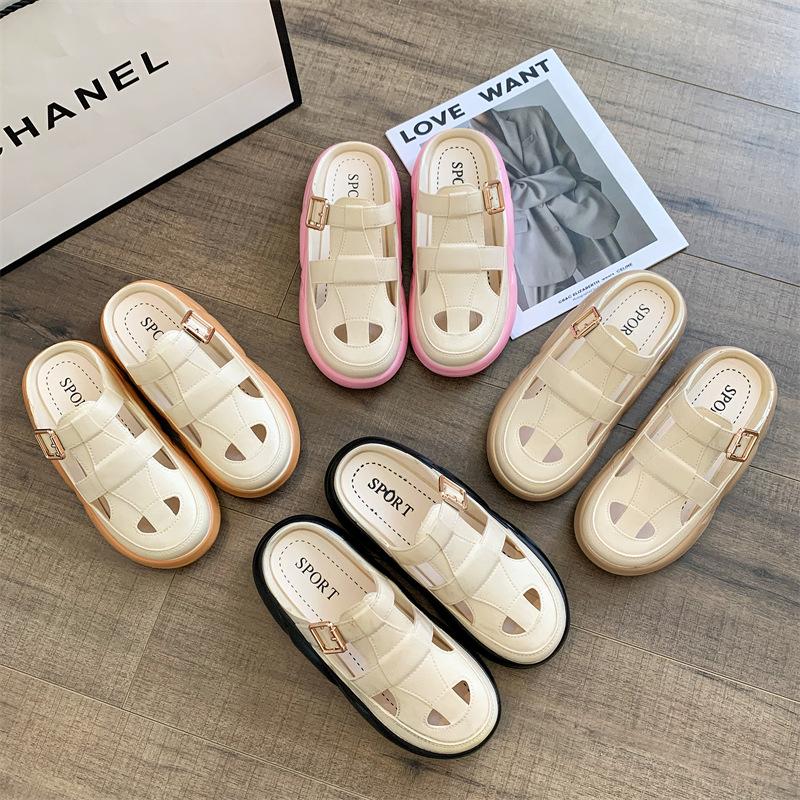 Thick Sole Sandals Women Fashion Hollow Out Color Blocking Beach Slippers Summer Outdoor Casual Slides