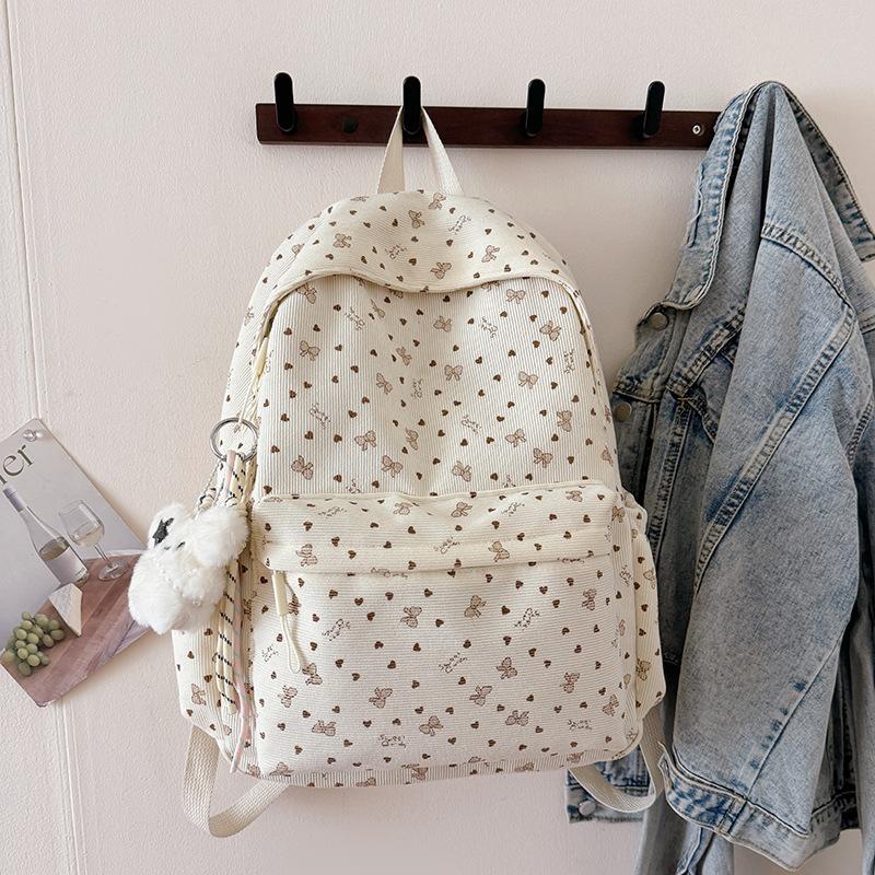 Schoolbag wholesale Korean version casual large-capacity bag women's bag 1011 spring corduroy backpack printed student schoolbag