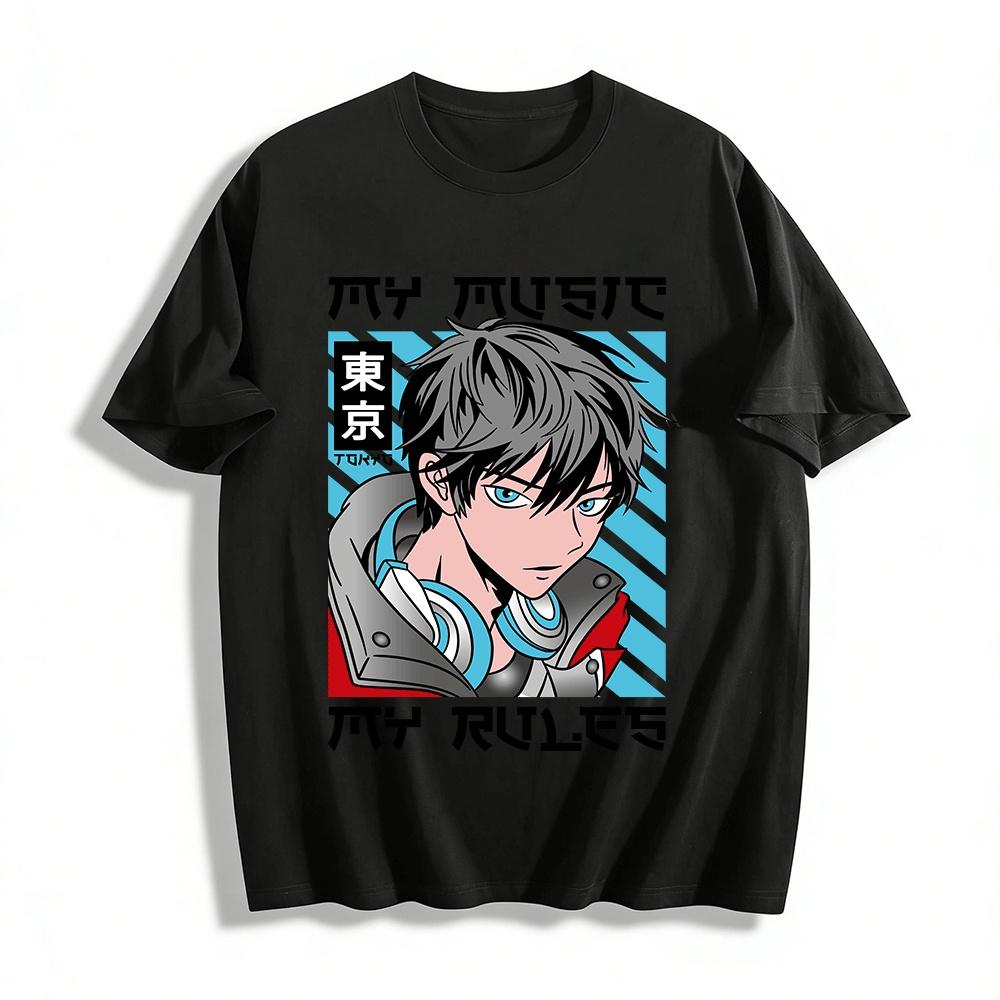 Tokyo Anime Cool Boy Print Streetwear Casual Top Pure cotton T-shirt XXS