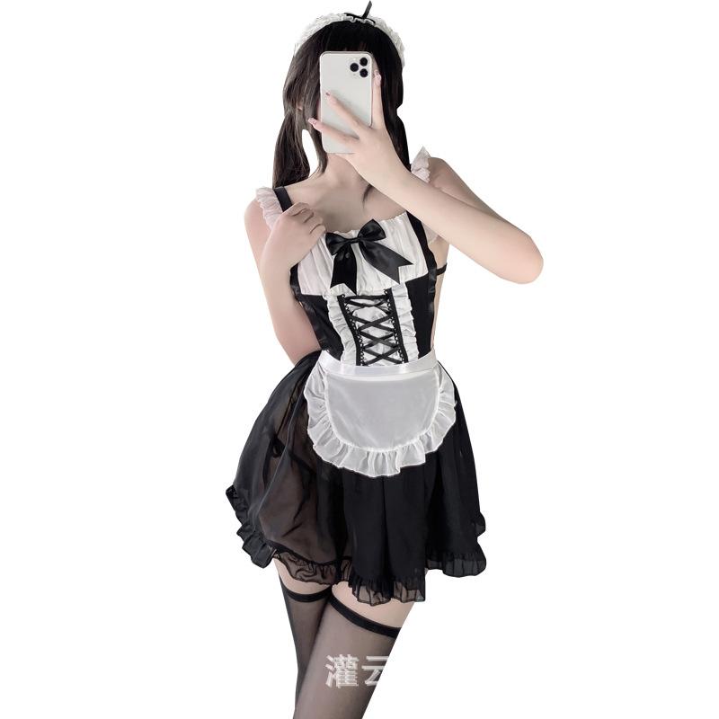 Sexy underwear cute sweet beautiful woman servant costume cosplay halter perspective uniform Sao suit