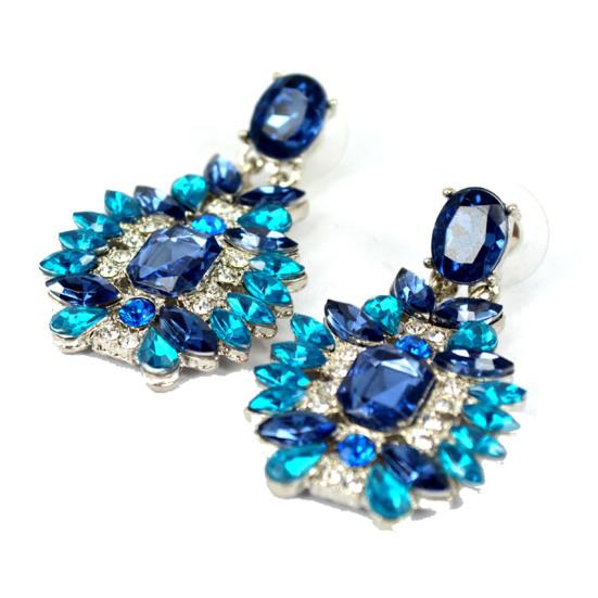 1 Pair Drop Earrings for Women, Geometric Exaggerated Blue Rhinestones Draped Earrings, Retro Palace Style Parties Jewelry
