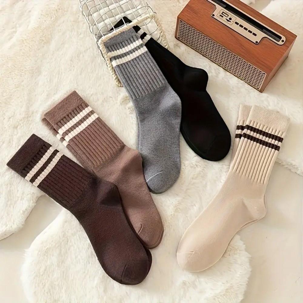 5paris Elastic Stripe Socks Soft Calf Socks Preppy Style Cotton Socks Lady