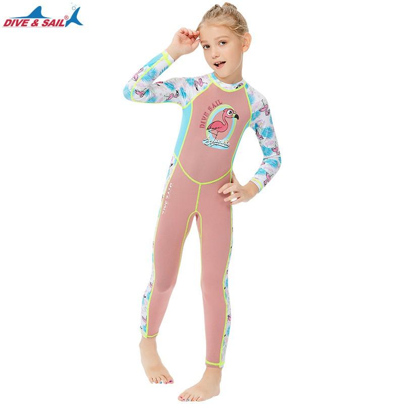 Kids 2mm Neoprene Wetsuit Snorkeling Swimming Surfing UV Protection Long Sleeve Dive Suit Girls