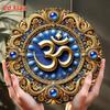Metal Tin Sign Om Wall Art Blue Golden Geometry Meditation Decor