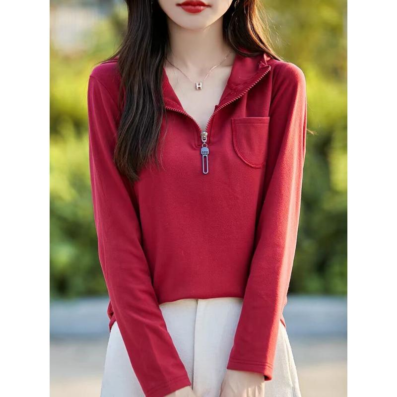 Hooded Base Blouse for Women Long-sleeved Sweater Comfortable Fit and Slim Half Zipper Leisure Sweater Jacket Hoodie