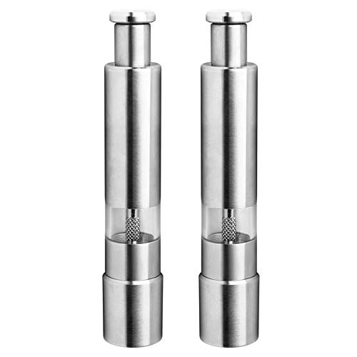 Salt and Pepper Mill Set, Stainless Steel Salt and Pepper Mill, Durable, One-Hand Operation, Salt and Pepper Mill, 2-Pack