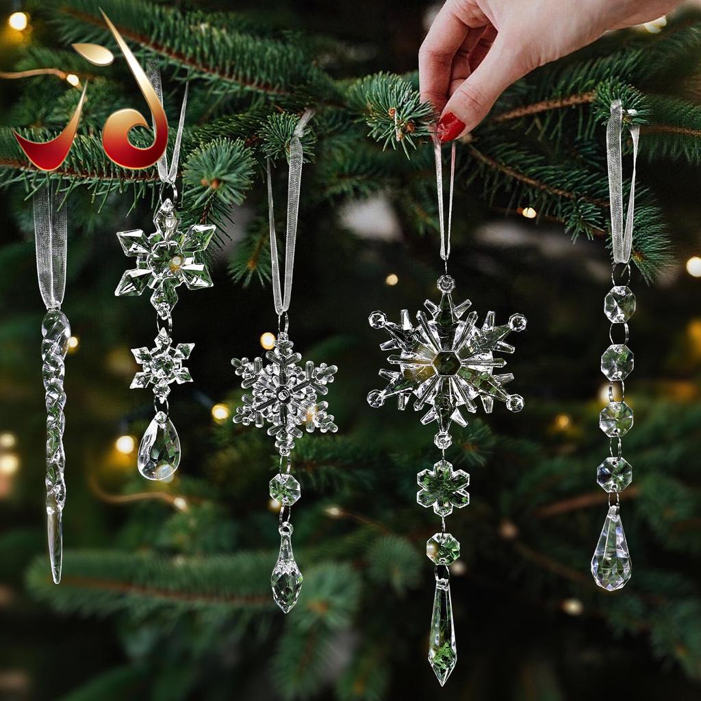 Acrylic Snowflake Ice Strips Hanging Christmas Tree Decoration Set