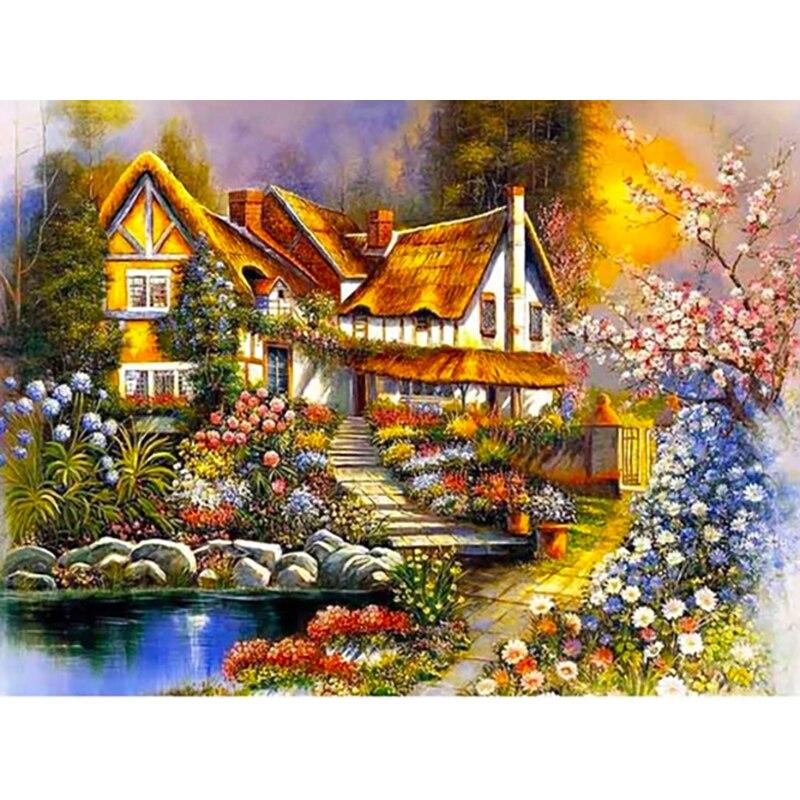 5D DIY Lake Diamond Painting Color Scenery Tree Diamond Embroidery Rhinestone Crafts Full Round Drill Home Decor Art Gift