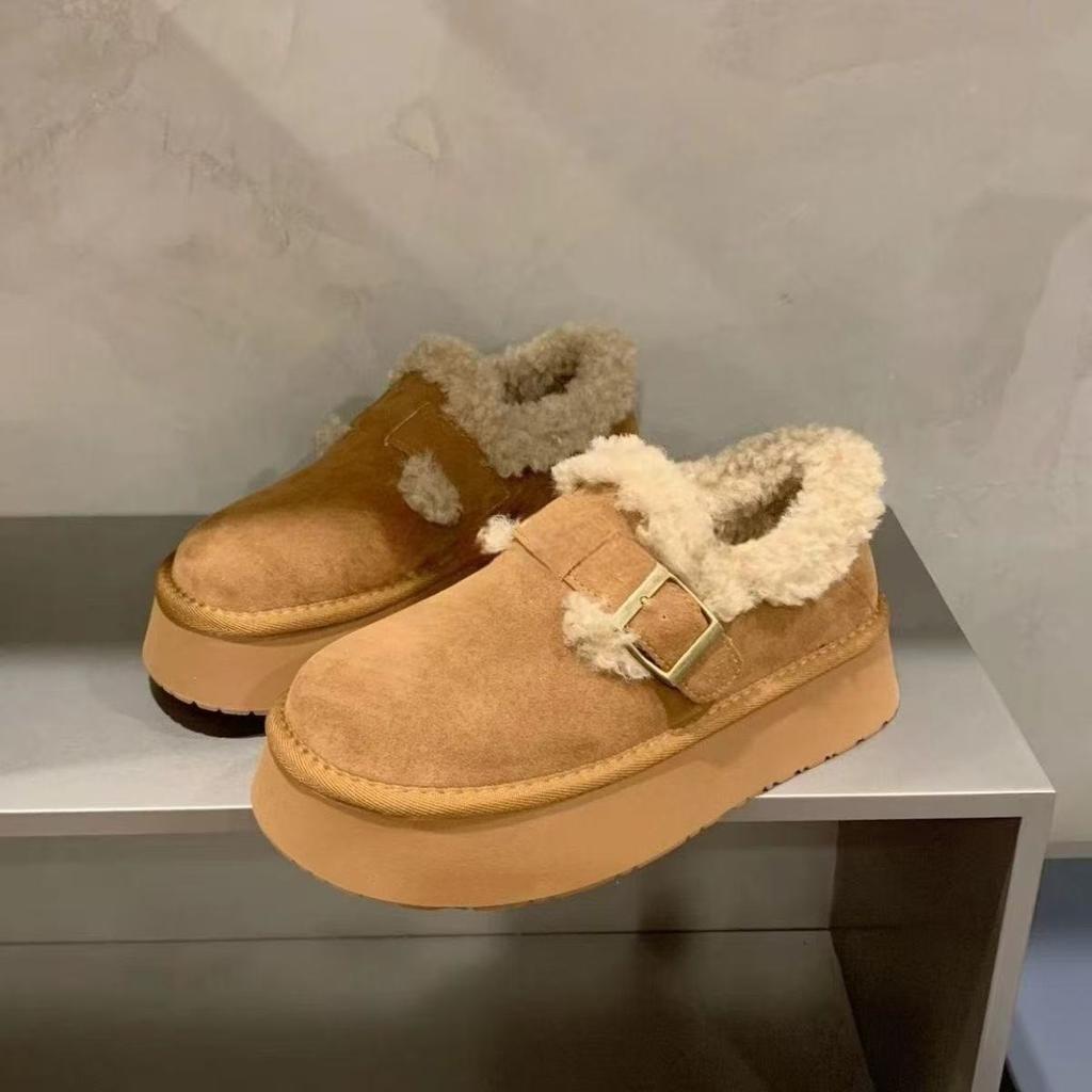 New Winter Platform Snow Boots Season Piled and Thickened Fluffy Warm Birkenstocks Cotton Shoes