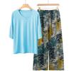 Pajamas Women's Spring and Summer New V-neck Short-sleeved Cotton and Linen Pants European and American Large-size Loungewear Two-piece Set