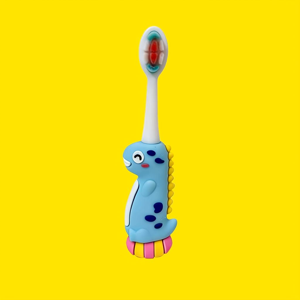 Spazzolino da denti in nylon con setole morbide, design simpatico con dinosauro, cura delicata delle gengive, impugnatura facile, regalo ideale per bambini e adulti