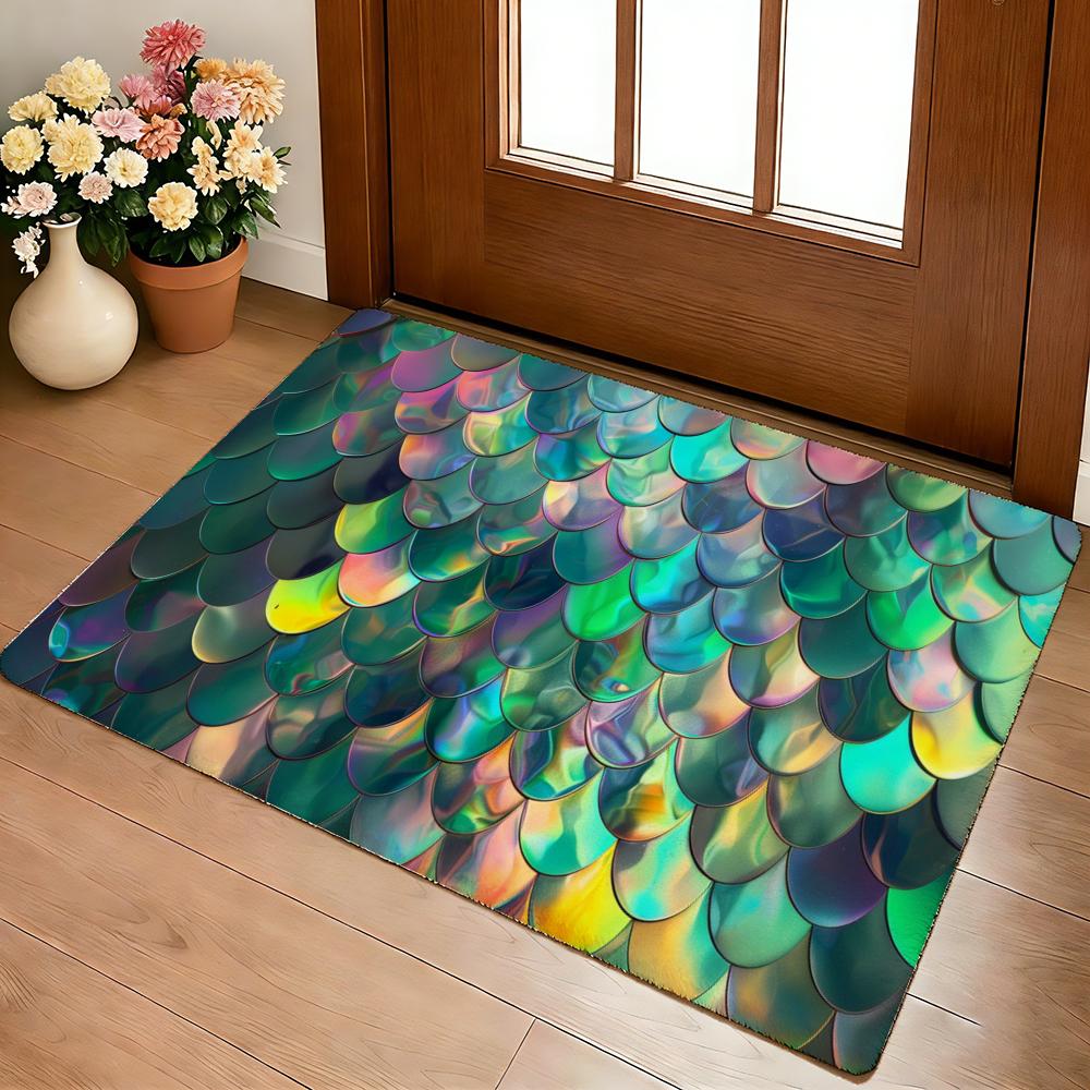 Fish Scales Pattern Floor Mat Cozy Flannel Soft Thick Non-Slip Mat For Living Room Bedroom Kitchen Decor Rugs