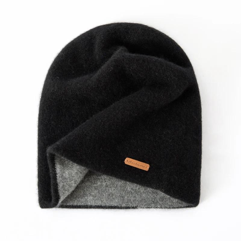 Damen 100% Reiner Kaschmir Beanie Mütze Slouchy Stil Doppellagig Gestrickt Winter Warm Weich Skullies Mütze Kaltes Wetter Accessoire