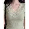 Gram Cotton Green Lace Top Summer New Temperament Women's Beautiful Slim Slim Slim Short-sleeved T-shirt