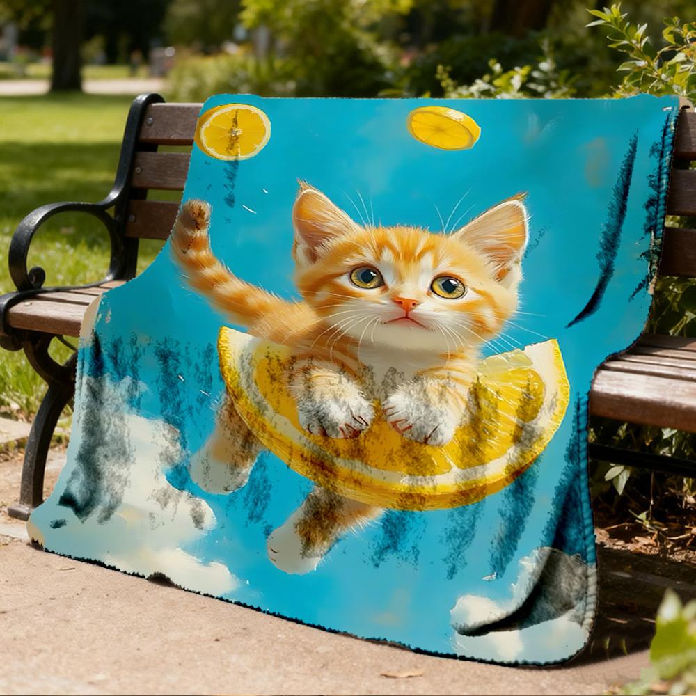 1 Stück Zitrone Katze Outdoor-Decke - Weiches Flanell Gemütlich für Reisen & Camping - Ganzjahres Warme Bettdecke, Maschinenwaschbar yy251229098