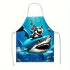 1pc Fresh Funny Shark Cat Apron Linen Kitchen Cooking Baking Party Gift for Men Women Chef Lover