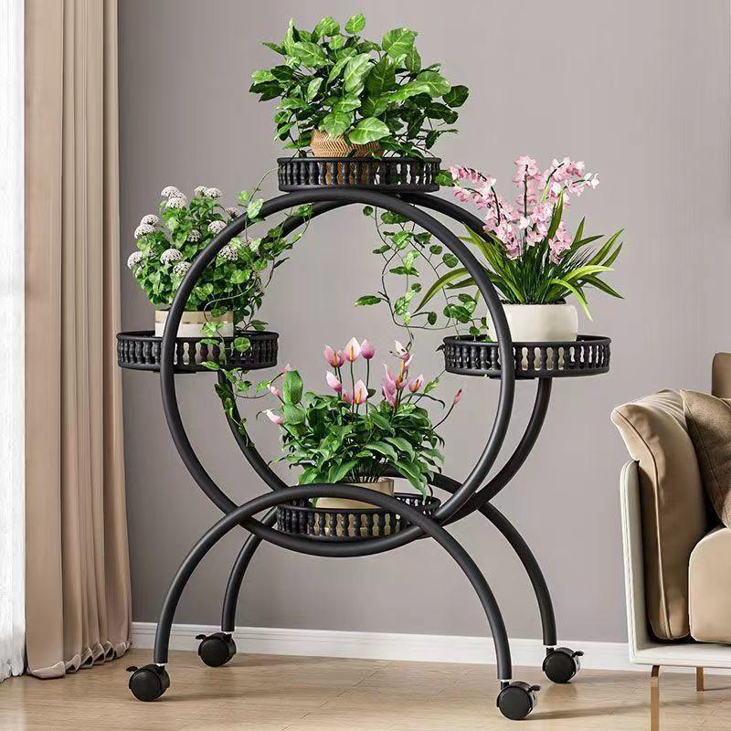 Floor Standing Mobile Plant Rack with Wheels Epipremnum Pot Stand Iron Multi-Layer Balcony Flower Shelf Storage Organizer