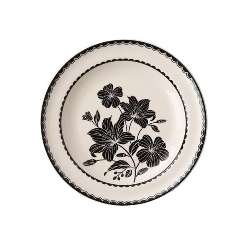 French Style Lily Ceramic Plate Creative Delicious Dishes Deep Plate High End Household Soup Bowl Fish Plate Exquisite Tableware