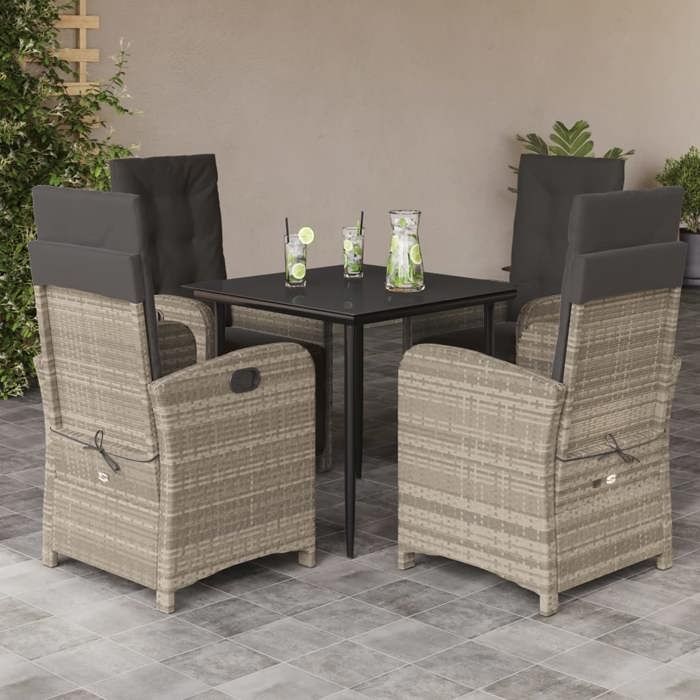 VidaXL Garden Dining Set with Cushions 5 Pcs, Table and Chairs with Adjustable Backrest, Outdoor Patio Furniture 3212412