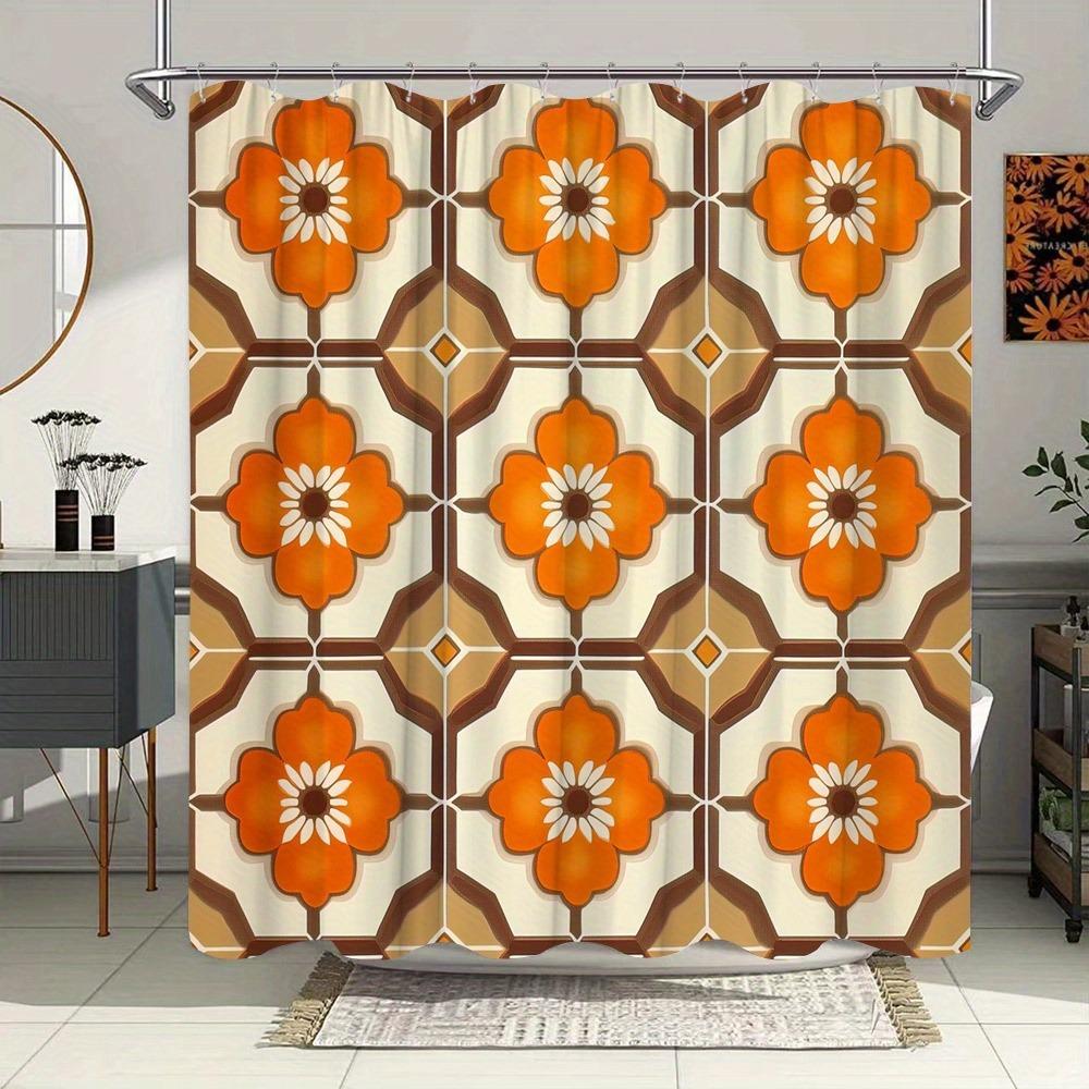 

Retro Geometric Tile Pattern Shower Curtain Washable Dirt-Resistant Shower Head Waterproof Polyester Bath Curtain For Home Decor W60H190(CM)-1 Pcs