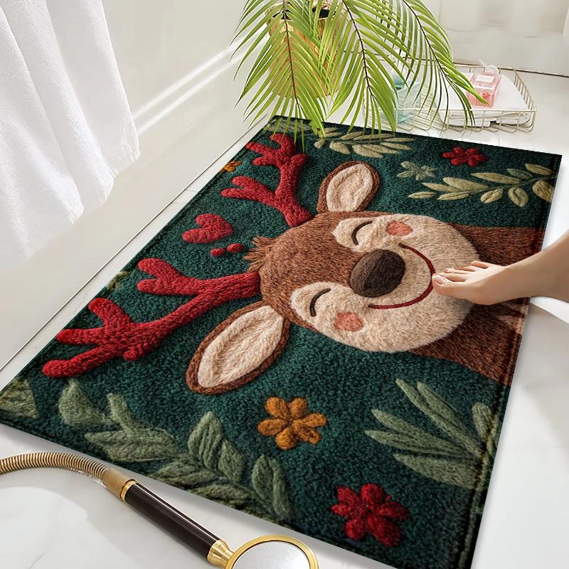 Christmas Crystal Velvet Floor Mat Xmas Holiday Decoration New Year 2026 Santa Claus Carpet Bathroom Kitchen Absorbent Foot Mat