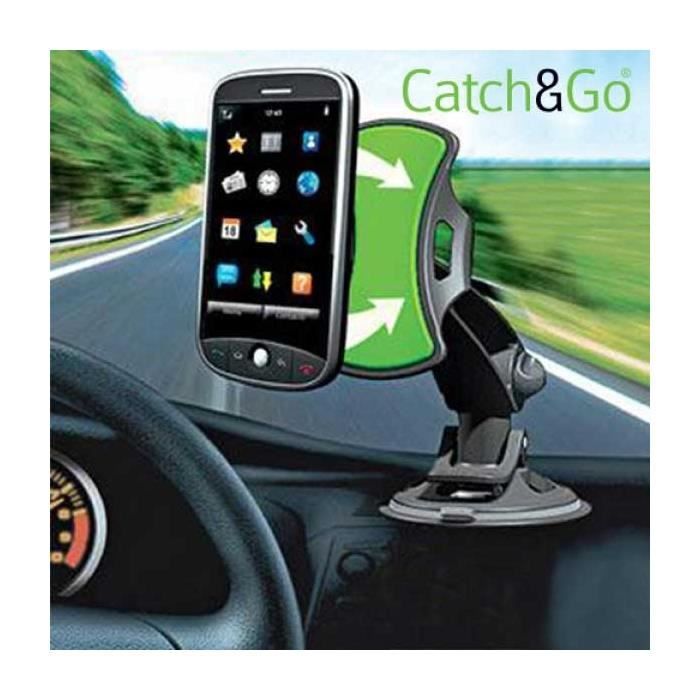 Support universel pour voiture - CATCH & GO - Smartphone - Ventouse - Plastique - Noir