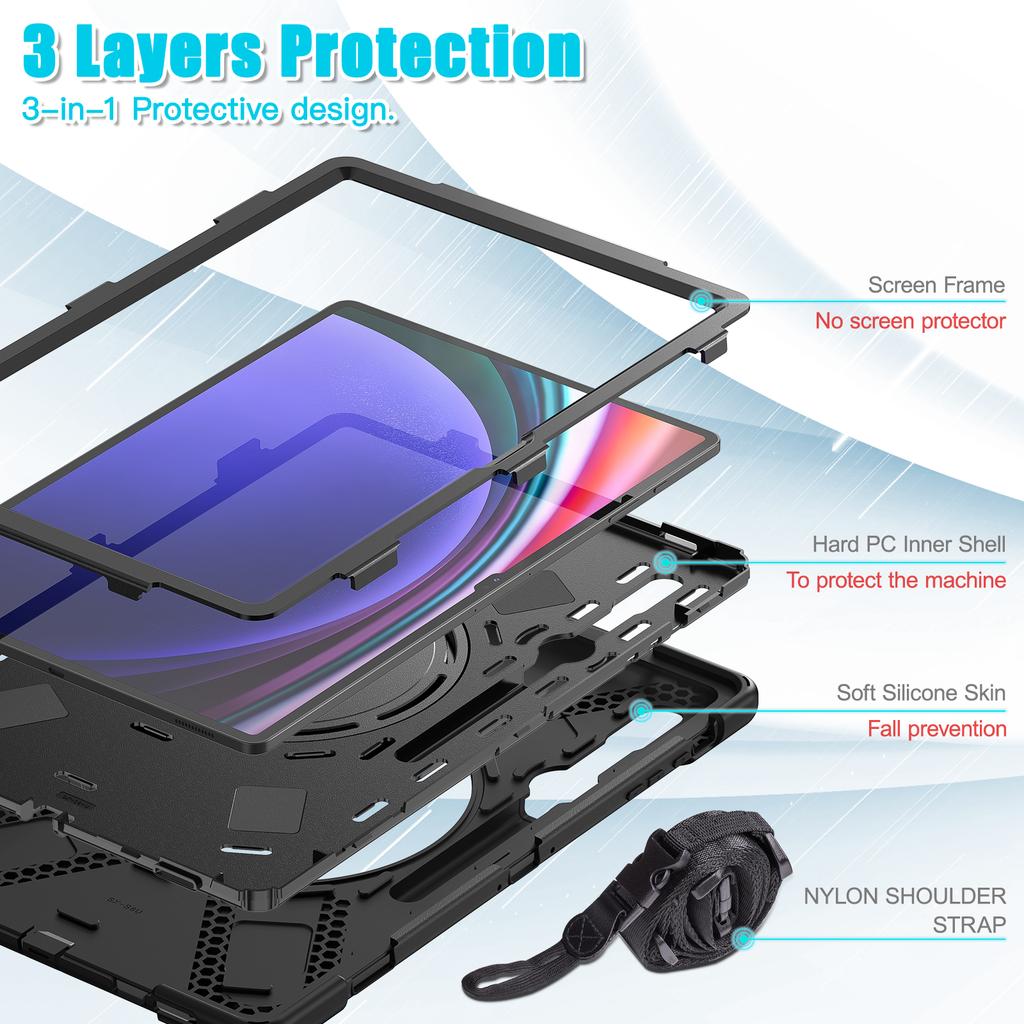 Heavy Duty Case for Galaxy Tab S10 S9 S8 Ultra 2024 2023 2022 14.6" SM-X920 X926B X910 X916B X900 X906B 360 Rotating Stand Cover