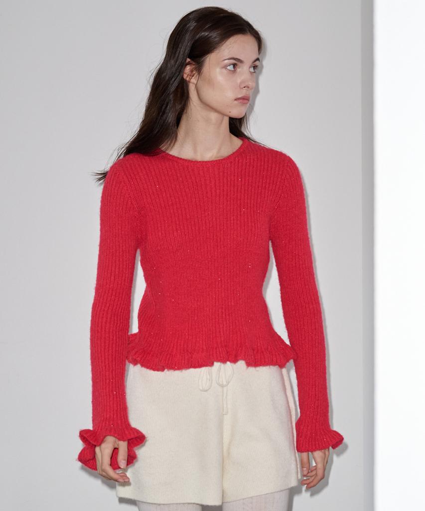 Seupakeullingpiseu Crew Neck Frill Sweater Red