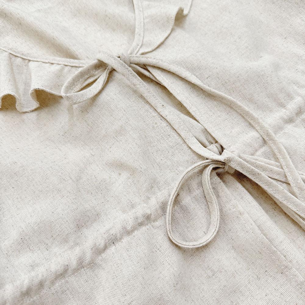 French Style Casual Autumn New Fashion Cotton Linen Set V-Neck Puff Sleeve Top Shorts Two-Piece Set