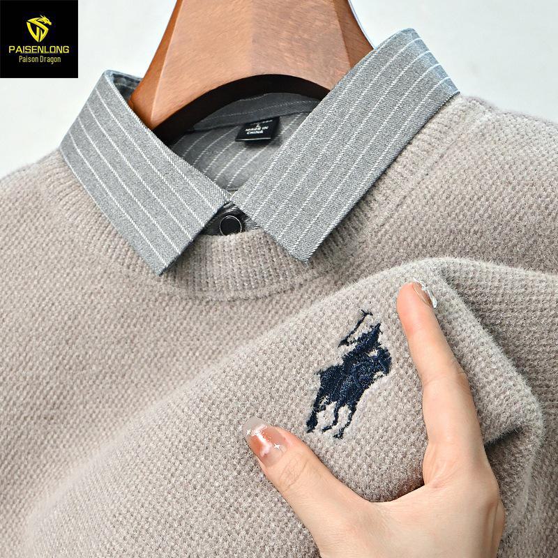 

Мужской свитер из синели Paisong: Многослойный бархатный образ, плотная вязка на осень/зиму для людей среднего возраста. PSL5805, XXL верблюд