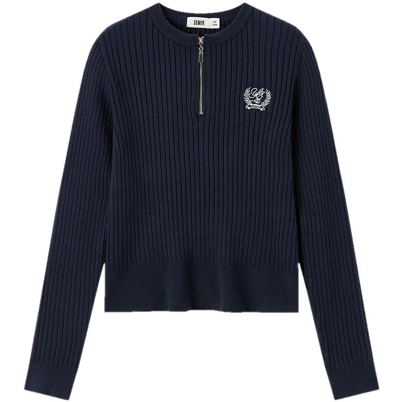 Semir Women's Embroidered Half-Zip Slim-Fit Sweater