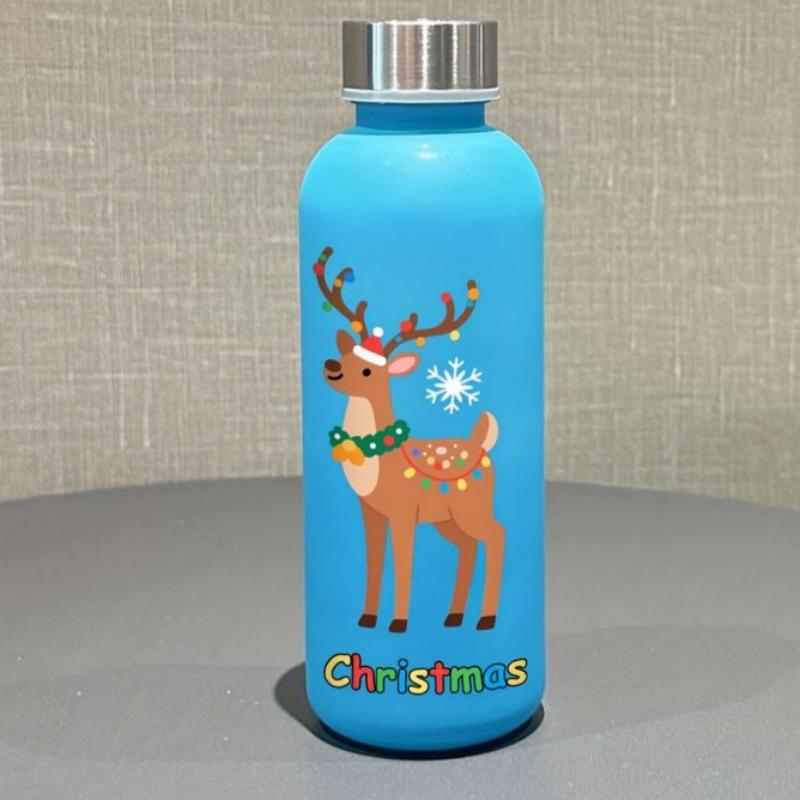 3D Printed 500ml Christmas Water Bottle with Cute Santa & Reindeer Design Cartoon Cute High Appearance Plastic Water Cup 500ml синий