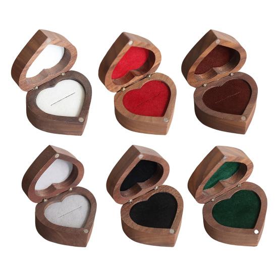 Jewelry Box Heart-Shaped Walnut Wood Ring Storage Box with Velvet Padding Smooth Polished Surface Weddings Proposals Ring Case