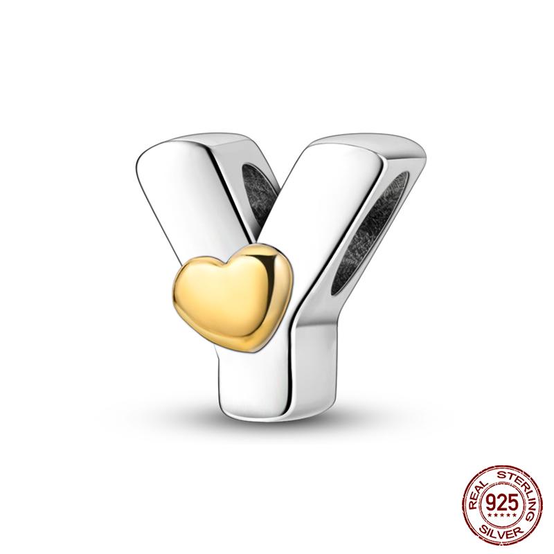 New Copper Classic Golden Heart 26 Alphabet Letters Charms Beads Fit Qikaola Bracelets Lucky Birthday Diy Jewelry