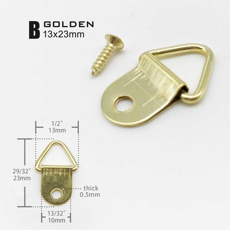 Golden Silver Black Triangle D-Ring Hanging Oil Painting Mirror Picture Frame Hanger Art Work Photo Wall Hook with Screws