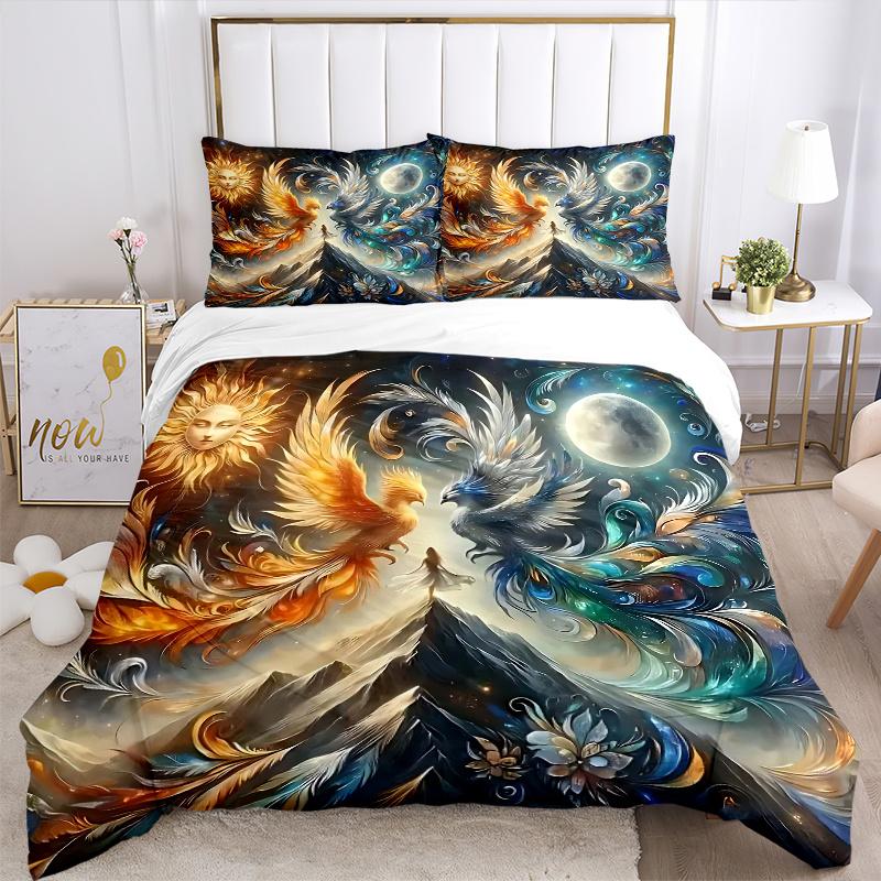 3pcs Anime Phoenix Comforter Set with Two Pillowcases (No Core), Home Decor, Festival Gift, Polyester Fabric
